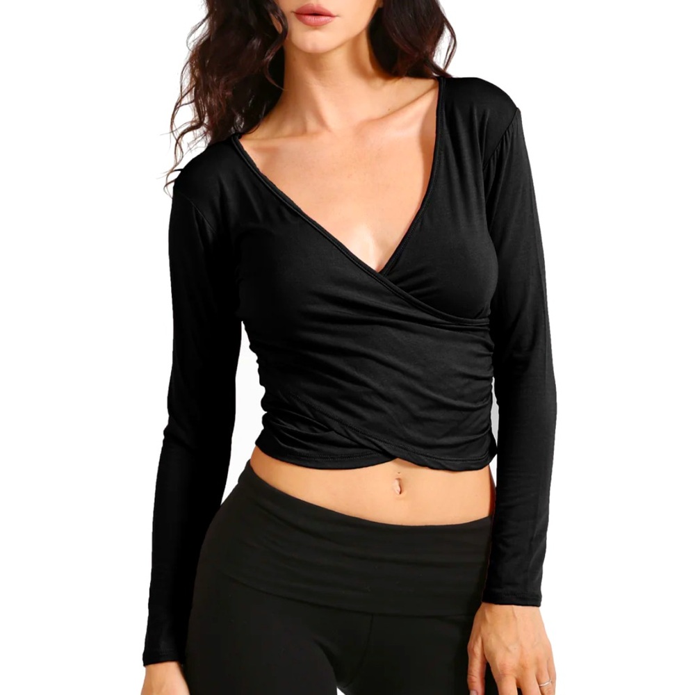 Deep V-Neck Long Sleeve Wrapped rop Top